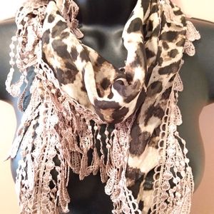 Brown animal Print fringe scarf